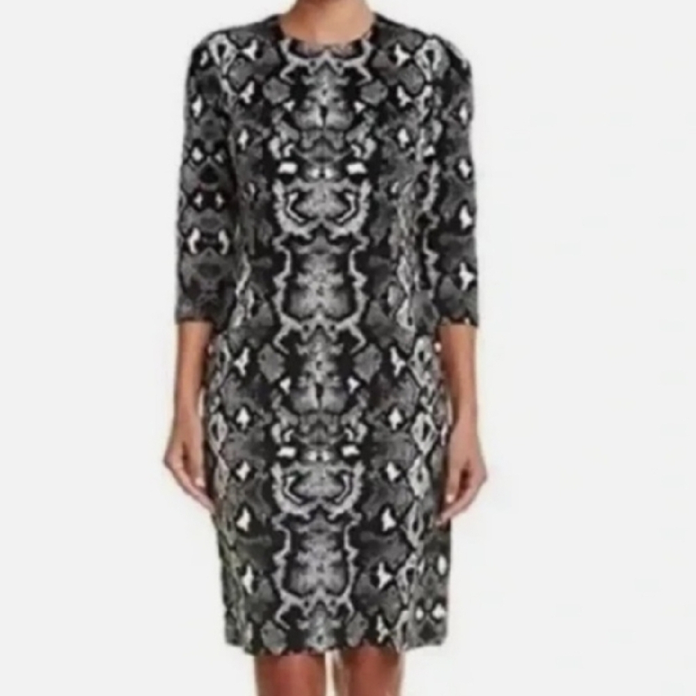 J. McLaughlin Medium Catalina Cloth Black & White Snake Print Dress